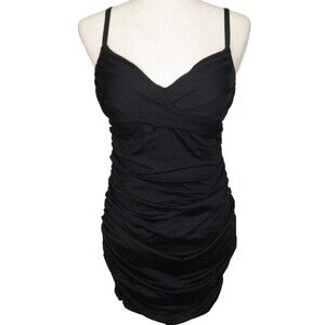 Halara Black Silky Stretchy Ruched Padded Bodycon Mini Dress Size Medium
